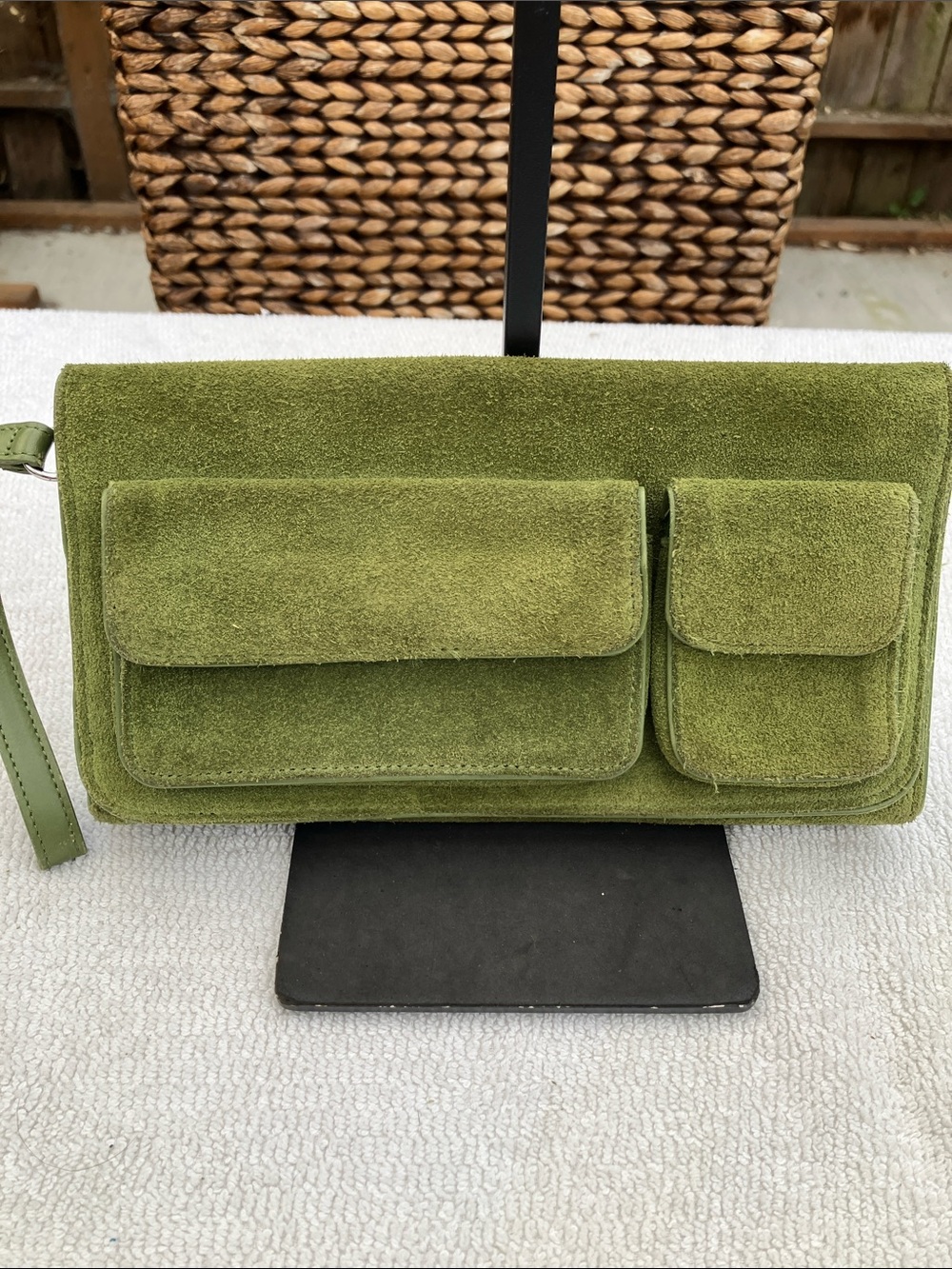 Banana Republic Olive Green Suede Wristlet Clutch